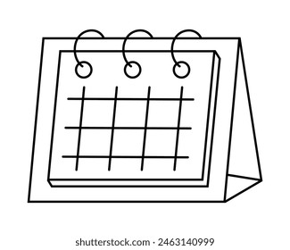 Dibujado a mano lindo contorno ilustración de calendario. Vector plano horario o página de papelería de programación en estilo garabato de arte de línea. Icono de planificación o administración del tiempo. Fecha límite del evento. Aislado en blanco.