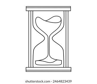 Hand drawn cute outline illustration of hourglass or sandglass. Watch counting time. Flat vector timetable or schedule line art doodle. Planning or time management icon. Event deadline. Isolated.