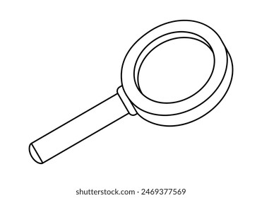 Hand drawn cute outline illustration magnifying glass. Flat vector searching optical tool sticker in line art doodle style. Discover or explore icon. Searching for opportunity. Data analysis. Isolated