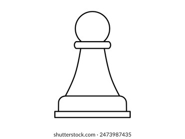 Hand drawn cute outline illustration of pawn. Flat vector chess figure in line art doodle. High ambitions. Strategy or intelligence icon. Success in competition. Tactic thinking. Board game. Isolated.