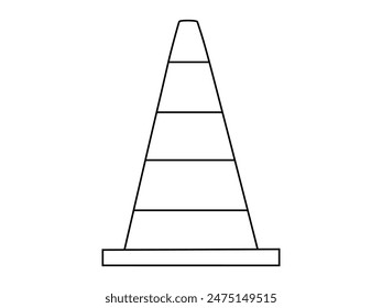 Hand drawn cute outline illustration of traffic cone. Flat vector road warning or caution sign in line art doodle style. Attention striped barrier icon. Stop signal. Settings or fix problem. Isolated.