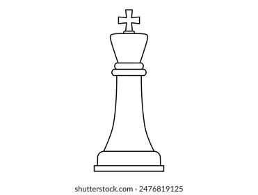 Hand drawn cute outline illustration of king. Flat vector chess figure in line art doodle. High ambitions. Strategy or intelligence icon. Success in competition. Tactic thinking. Board game. Isolated.