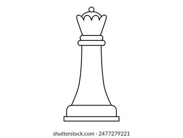 Hand drawn cute outline illustration of queen. Flat vector chess figure in line art doodle. High ambitions. Strategy or intelligence icon. Success in competition. Tactic thinking. Board game. Isolated