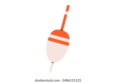 Hand drawn cute outline illustration of fishing float. Flat vector fishery hobby gear in line art doodle style. Bobber bait for fish icon or print. Allure to trap. Decoy for deception. Isolated.