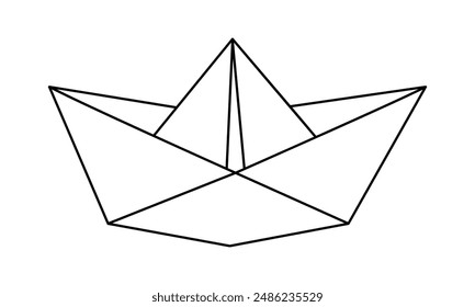 Hand drawn cute outline illustration of paper origami boat. Flat vector doodle sea travel ship line art. Inspiration or motivation looking icon. Rest on vacation print. Creativity thinking. Isolated.