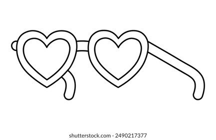 Hand drawn cute outline illustration of heart shaped glasses. Flat vector first sight love in line art doodle style. Rose-colored vision icon. Valentine's Day print. Romantic feelings. Isolated.