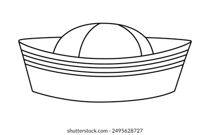 Handgezeichnete niedliche Umrissgrafik der Seemannsmütze. Flat Vektor Marine einheitliche Mütze Linie Kunst doodle Stil. Kopfbedeckung für Schiff oder Boot Seemann Symbol oder Druck. Ferien oder Ferien Sommer Kostüm. Einzeln.