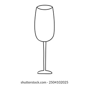 Dibujado a mano linda ilustración de contorno de copa de vino vacía. Vector plano de cristalería de alcohol línea arte estilo doodle. Alcoholismo o consumo excesivo de alcohol. Icono de fiesta de bar o restaurante. Menú de cócteles. Aislado.