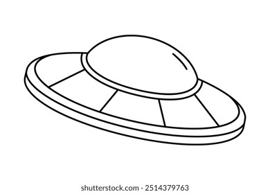 Hand drawn cute outline illustration of UFO. Flat vector cosmos alien space ship line art doodle style. Flying saucer. Unidentified flying object. System error 404 icon. Not found mistake. Isolated.