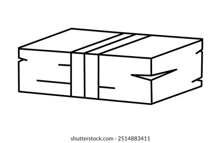 Dibujado a mano linda ilustración de contorno Paquete de billetes. Pegatina de sueldo de dinero de pila de Vector plana en estilo doodle de color de arte de línea. Icono de pago de facturas o impresión. Inversión o negocios. Aislado