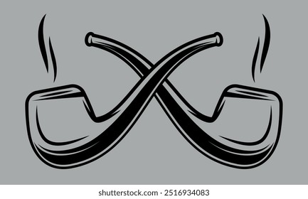 Hand drawn cute outline illustration of smoking pipe. Flat vector classic tobacco wooden pipe in line art doodle style.