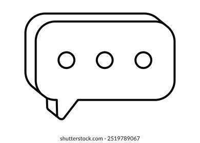 Hand drawn cute outline illustration of speech bubble with three dots. Flat vector comment message line art doodle. Online relationship. Social media addiction icon. Chat notification. Isolated.