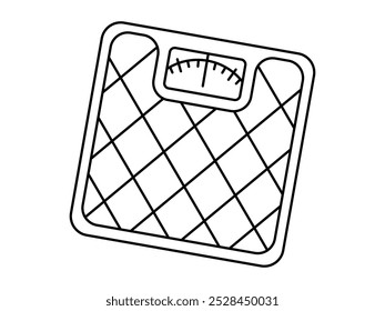 Dibujado a mano linda ilustración de contorno de escalas de peso. Dispositivo de piso de medida de Vector plano estilo doodle de arte de línea. Obesidad o sobrepeso icono o impresión. Alimentación saludable. Dieta para bajar de peso. Aislado.