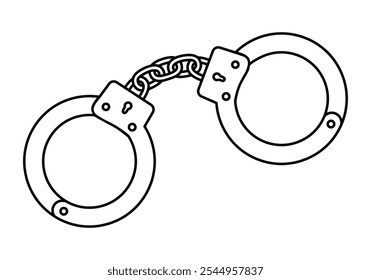 Dibujado a mano linda ilustración de contorno de esposas. Arresto de Vector plano por delito en estilo doodle de arte en línea. Esclavitud o hábito icono o impresión. Concepto de justicia y derecho. Cadena de metal para prisionero. Aislado.