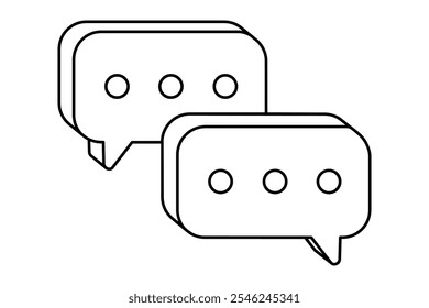 Hand drawn cute outline illustration two speech bubbles with dots. Flat vector comment message line art doodle. Dialog or discussion. Social media icon. Communication app. Chat notification. Isolated.