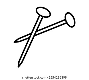 Hand drawn cute outline illustration of nails instrument. Flat vector repair tool in line art doodle style. Support service hardware icon. Settings or fix problem. Find solution. Isolated.