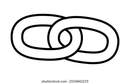 Hand drawn cute outline illustration of two connected links. Flat vector chain in line art doodle. Slavery or habit icon or print. Network connection concept. Url hyperlink. Cooperation sign. Isolated