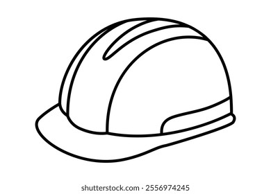 Hand drawn cute outline illustration safety helmet. Flat vector head protection line art doodle. Construction hard hat sticker. Support service icon. Settings or fix problem. Find solution. Isolated.