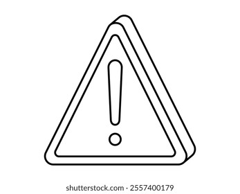 Hand drawn cute outline illustration of triangle warning sign. Flat vector warning message in line art doodle. Exclamation mark. Social media icon or sticker. Caution symbol. Access denied. Isolated.