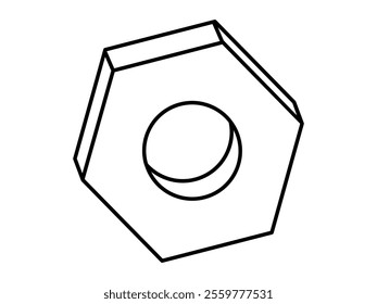 Hand drawn cute outline illustration of female screw. Flat vector repair hexagon tool part in line art doodle. Support service nut hardware icon. Settings or fix problem. Find solution. Isolated.