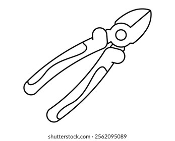 Hand drawn cute outline illustration of cutting pliers instrument. Flat vector repair tool in line art doodle. Support service hardware icon. Settings or fix problem. Find solution. Isolated.