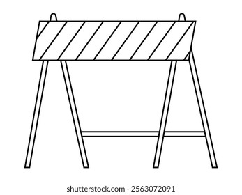 Hand drawn cute outline illustration traffic barrier. Flat vector road warning or caution sign line art doodle style. Attention striped barricade icon. Stop signal. Settings or fix problem. Isolated.