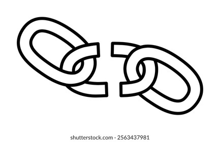 Hand drawn cute outline illustration broken links. Flat vector chain in line art doodle. Slavery or habit escape icon or print. Network disconnection sticker. Url hyperlink. Break free sign. Isolated.