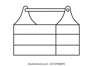 Hand drawn cute outline illustration of toolbox with instruments. Flat vector repair tool in box line art doodle. Support service hardware kit icon. Settings or fix problem. Find solution. Isolated.