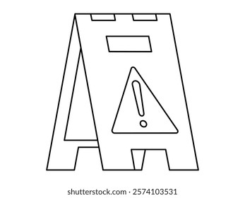 Hand drawn cute outline illustration caution floor sign. Flat vector road warning standing barrier line art doodle style. Attention barricade icon. Wet floor signal. Settings or fix problem. Isolated.