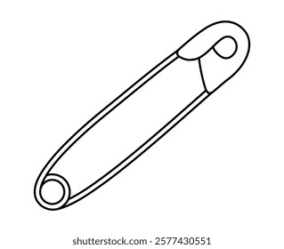 Hand drawn cute outline illustration safety pin. Flat vector sewing clip with needle line art doodle. Repair attach tool. Clasp-pin talisman icon or sticker. Superstition symbol. Good luck. Isolated