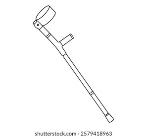 Hand drawn cute outline illustration of forearm crutches. Flat vector disability line art doodle. Health care treatment sticker, icon. Rehabilitation hospital cane. Diversity or inclusion. Isolated.