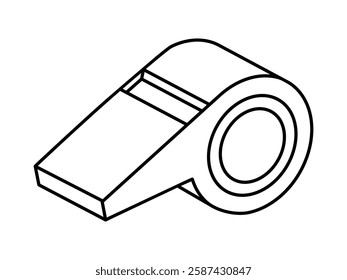 Hand drawn cute outline illustration of warning whistle. Alarm pipe. Flat vector caution signal in line art doodle. Referee or trainer tool icon. Attention sound sticker. Competition blower. Isolated.