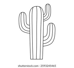 Hand drawn cute outline illustration of cactus. Flat vector thorny desert plant line art doodle. System network error icon. Not found mistake. Emptiness or loneliness sticker concept. Isolated.