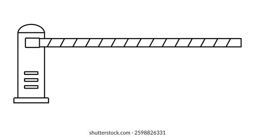 Hand drawn cute outline illustration of boom barrier. Flat vector road warning or caution sign line art doodle style. Traffic or parking control gate. Attention striped barricade icon. Isolated.