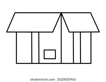 Hand drawn cute outline illustration of unpacking cardboard box. Flat vector open package line art doodle. Parcel shipping icon. Shopping logistics. Delivery service sticker. Isolated.