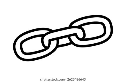 Hand drawn cute outline illustration of three connected links. Flat vector chain line art doodle. Slavery or habit icon. Network connection concept. Unity or consistency. Cooperation sign. Isolated.