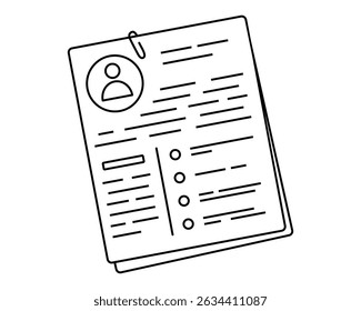 Hand drawn cute outline illustration vacancy resume. Flat vector candidate cv line art doodle. Company employee hiring. Office worker interview icon. Job search. Human resource recruitment. Isolated.
