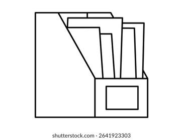 Hand drawn cute outline illustration of file archive with papers. Flat vector information storage line art doodle. Data management icon. Folder with office files. Database storage. Isolated.