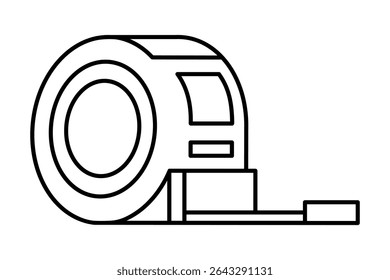 Hand drawn cute outline illustration measuring tape. Flat vector industry metal ruler line art doodle. Handyman metric tool. Construction sticker. Support service icon. Settings fix problem. Isolated.