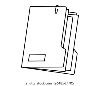 ilustração de contorno bonito desenhado à mão de pasta com documentos. Arquivo vetorial plano - rabisco de arte de linha de arquivo. Ícone de planejamento ou gerenciamento de tempo. Dados do escritório em papel. Catálogo ou organizador. Isolado.