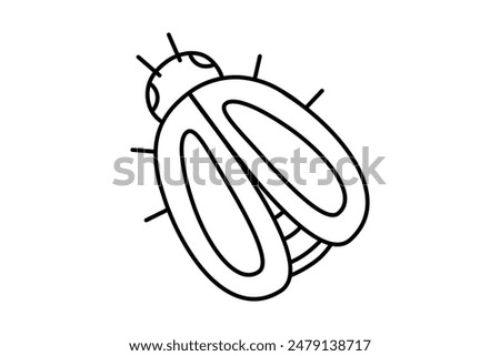 Hand drawn cute outline illustration of bug. Flat vector beetle insect in line art doodle style. Computer software security icon. System network error. Virus alert. Repair code service. Isolated.