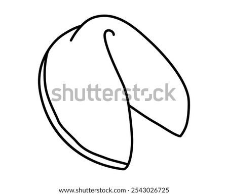 Hand drawn cute outline illustration fortune cookie. Flat vector snack with prediction line art doodle. Sweet food icon or sticker. Superstition symbol. Hope for best. Chinese Lunar New Year. Isolated