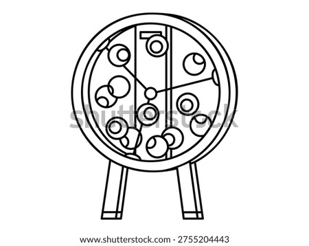 Hand drawn cute outline illustration of lottery machine. Flat vector gamble game winner sticker line art doodle. Lotto ball drawing. Chance for prize concept icon. Success or luck. Isolated.