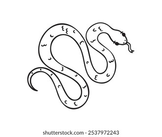 Dibujado a mano lindo contorno simple serpiente niños para colorear vista superior del libro. Serpiente garabato amable aislado en el fondo blanco. Ilustración vectorial