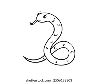 Hand drawn cute outline simple snake children coloring book. Kind doodle snake smile isolated on white background. Vector illustration