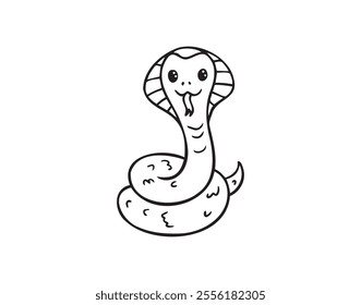 Hand drawn cute outline simple snake children coloring book. Kind doodle snake smile isolated on white background. Vector illustration