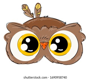 Hand drawn cute owl isolated on a white background. Bird vector illustration. Beautiful childish print design elements.