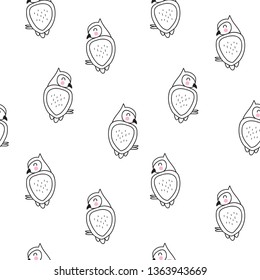Hand drawn cute owl vector character  illustration seamless pattern.  Scandinavian, nordic style. Best for nursery, childish textile, apparel, background design.