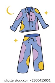 Hand drawn cute pajamas, top and bottom clothes, isolated vector illustration