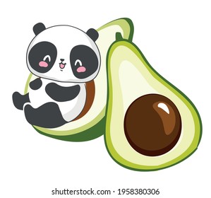 hand drawn Cute panda with avocado vector illustration funny design